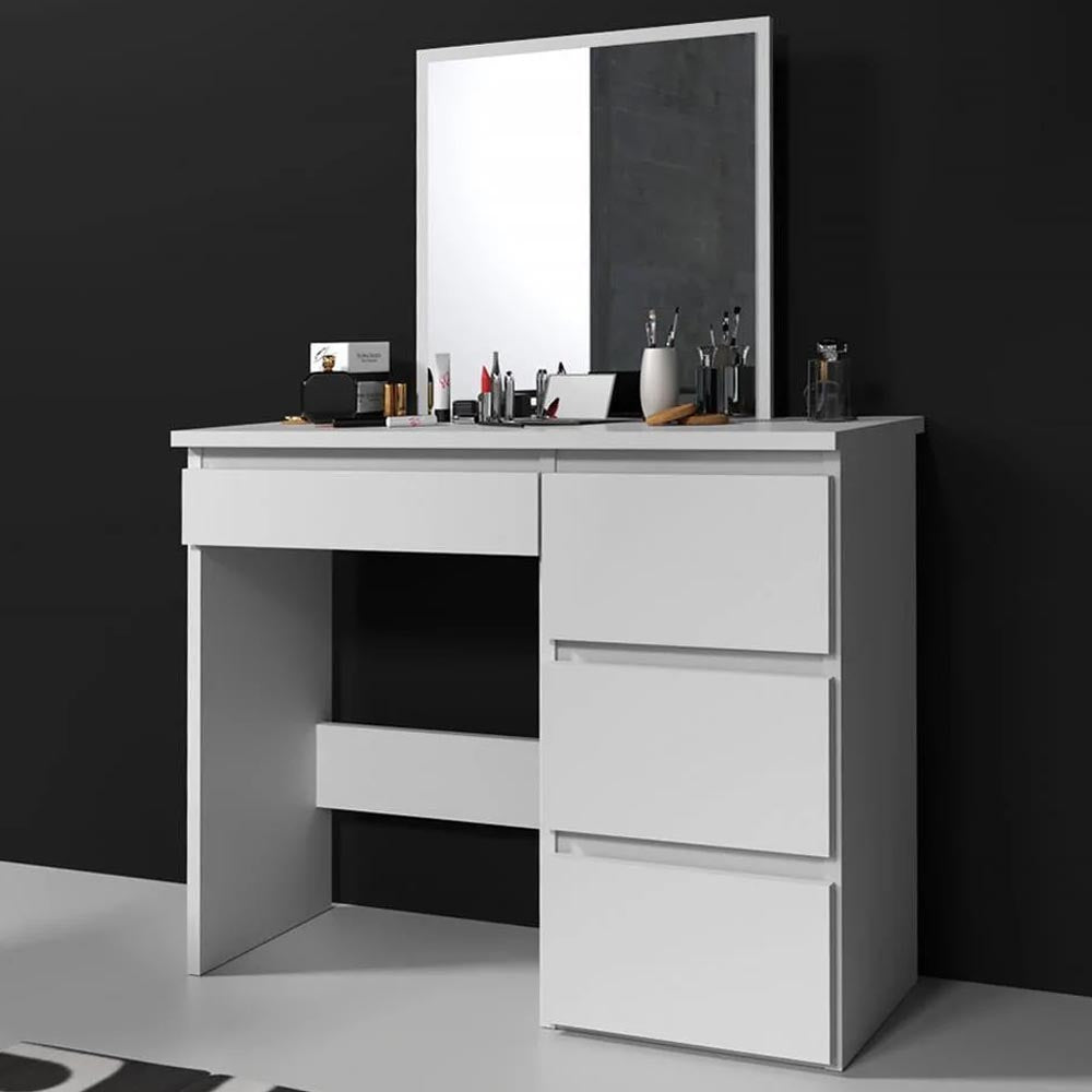 Masa de toaleta si machiaj Beta cu oglinda si 4 sertare, 94x43x130 cm, finisaj alb