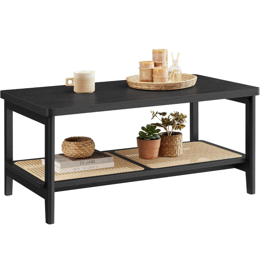 VASAGLE Masuta de cafea, din MDF, cu spatiu de depozitare pe 2 nivele, 55x100x45 cm, negru