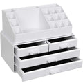 SONGMICS Organizator de cosmetice, cu 4 sertare si 16 compartimente de diferite dimensiuni, 24x14x19cm, alb