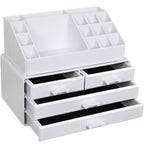 SONGMICS Organizator de cosmetice, cu 4 sertare si 16 compartimente de diferite dimensiuni, 24x14x19cm, alb