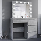 Masa de toaleta si machiaj Hollywood cu oglinda LED si 4 sertare, 94x43x140 cm, gri beton