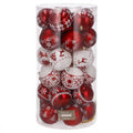 Set globuri de Craciun cu modele de sarbatori, 30 bucati, 7cm, alb rosu