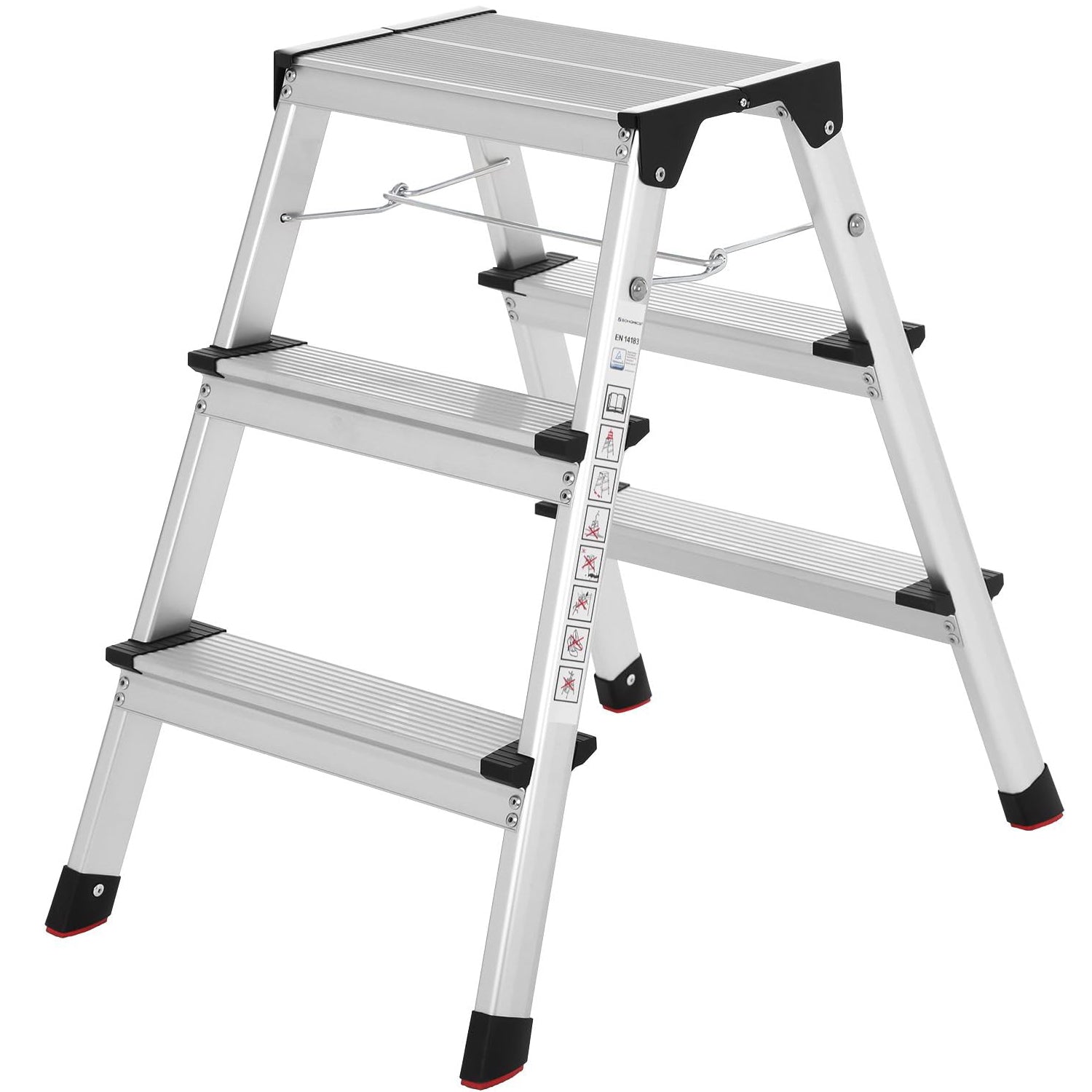 SONGMICS Scara dubla din aluminiu, multifunctionala, sarcina 150kg, cu 3 trepte, 59x44x62cm