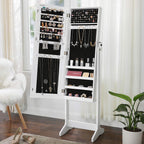 SONGMICS Oglinda de podea cu suport, din MDF, spatiu de depozitare, 41x37x152 cm, alb