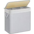 SONGMICS Cos de rufe din bambus, pliabil, cu captuseala detasabila lavabila, 3 compartimente, 150L, 60x40x62cm, gri