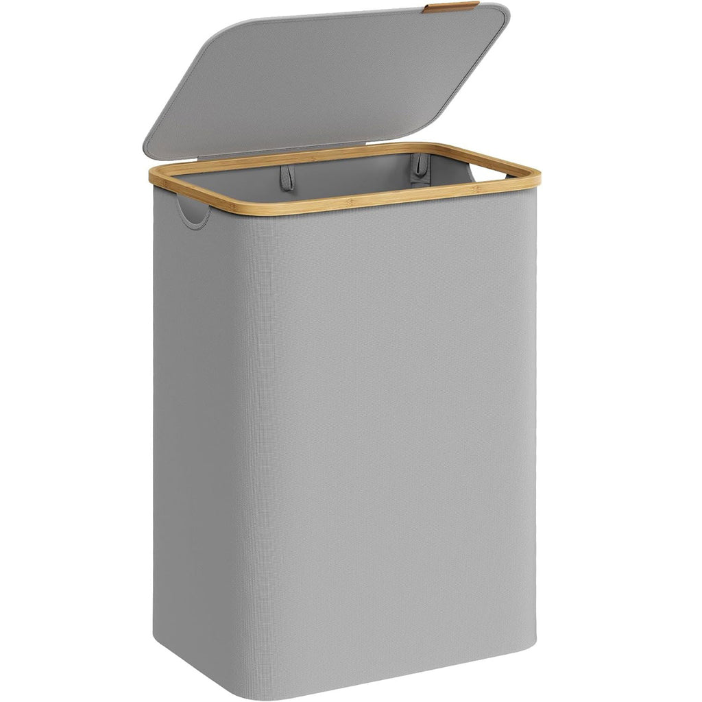 SONGMICS Cos de rufe textil, pliabil, cu 2 compartimente detasabile, 130L, 52x39x71 cm, gri