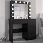 Masa de toaleta si machiaj Hollywood cu oglinda LED si 4 sertare, 94x43x140 cm, negru