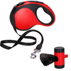 Lesa automata retractabila, pentru rase mari pana la 50kg, 500 cm, suport saci, negru rosu