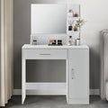Masa de toaleta cu oglinda, sertar, dulap si rafturi, 90x38x138 cm, alb