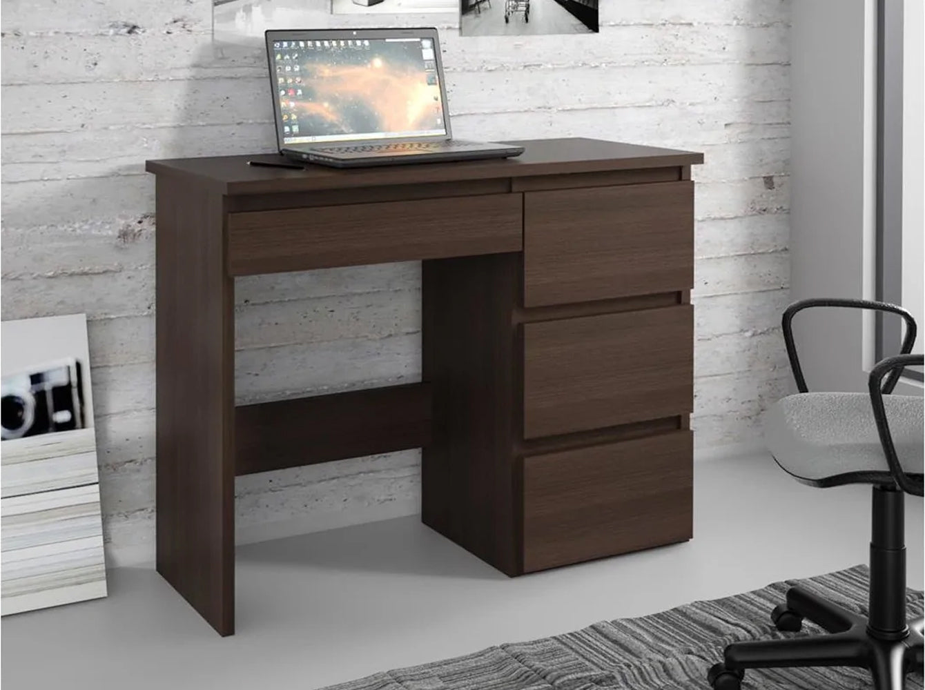 Birou calculator Beta 3 cu 4 sertare, 94x43x75 cm, finisaj wenge