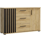 Comoda moderna cu 3 sertare si 2 usi, 140x38x80 cm, finisaj negru craft