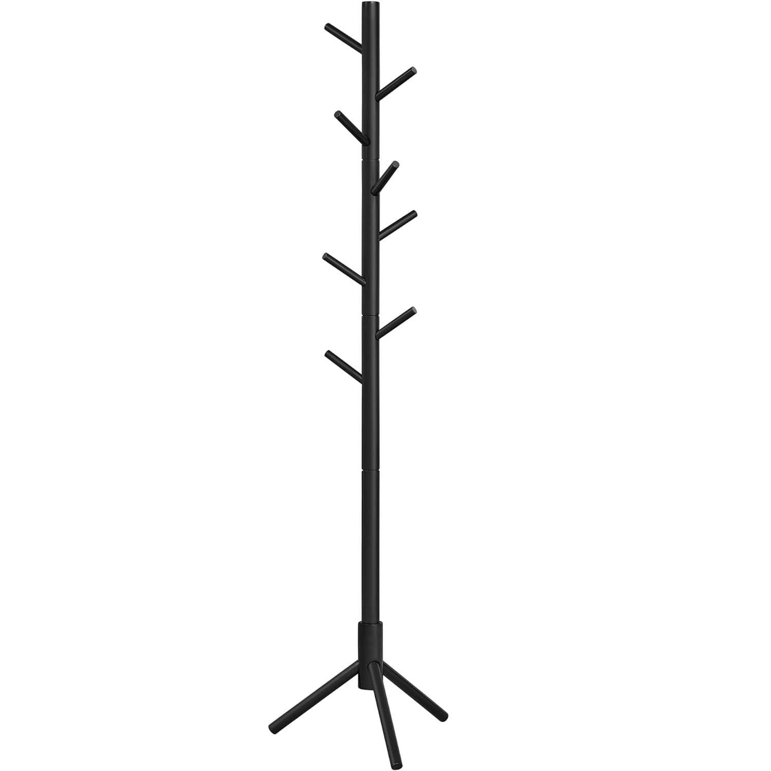 VASAGLE Cuier lemn masiv 47x47x175 cm, 8 carlige si inaltime reglabila, baza triunghiulara, negru