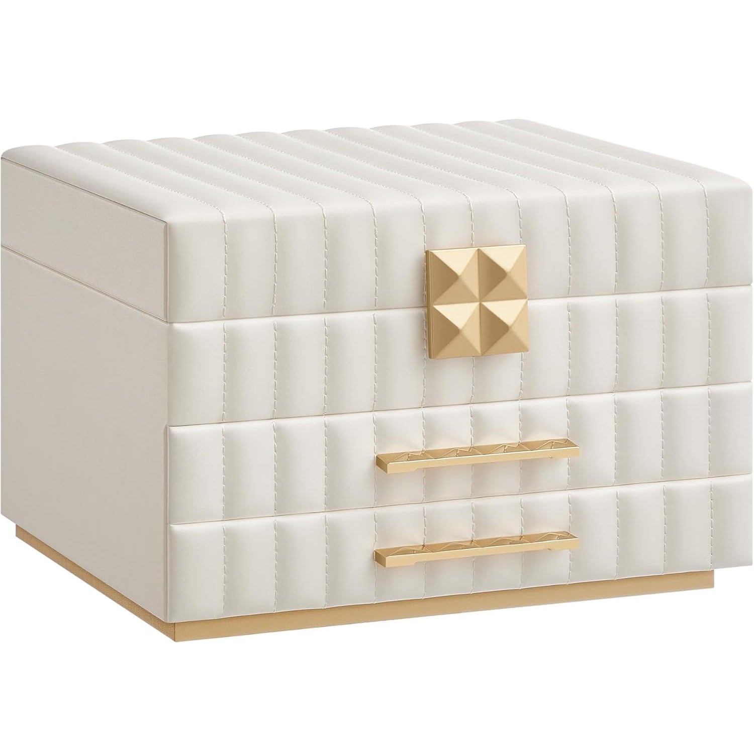 SONGMICS Cutie de bijuterii pe 3 nivele, cu oglinda si tavi detasabile, 22x24x16 cm, alb crem