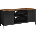 SONGMICS Comoda TV 120x40x55 cm, 3 rafturi reglabile, 2 usi, stil vintage, PAL si otel, maro-negru mat