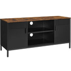 SONGMICS Comoda TV 120x40x55 cm, 3 rafturi reglabile, 2 usi, stil vintage, PAL si otel, maro-negru mat