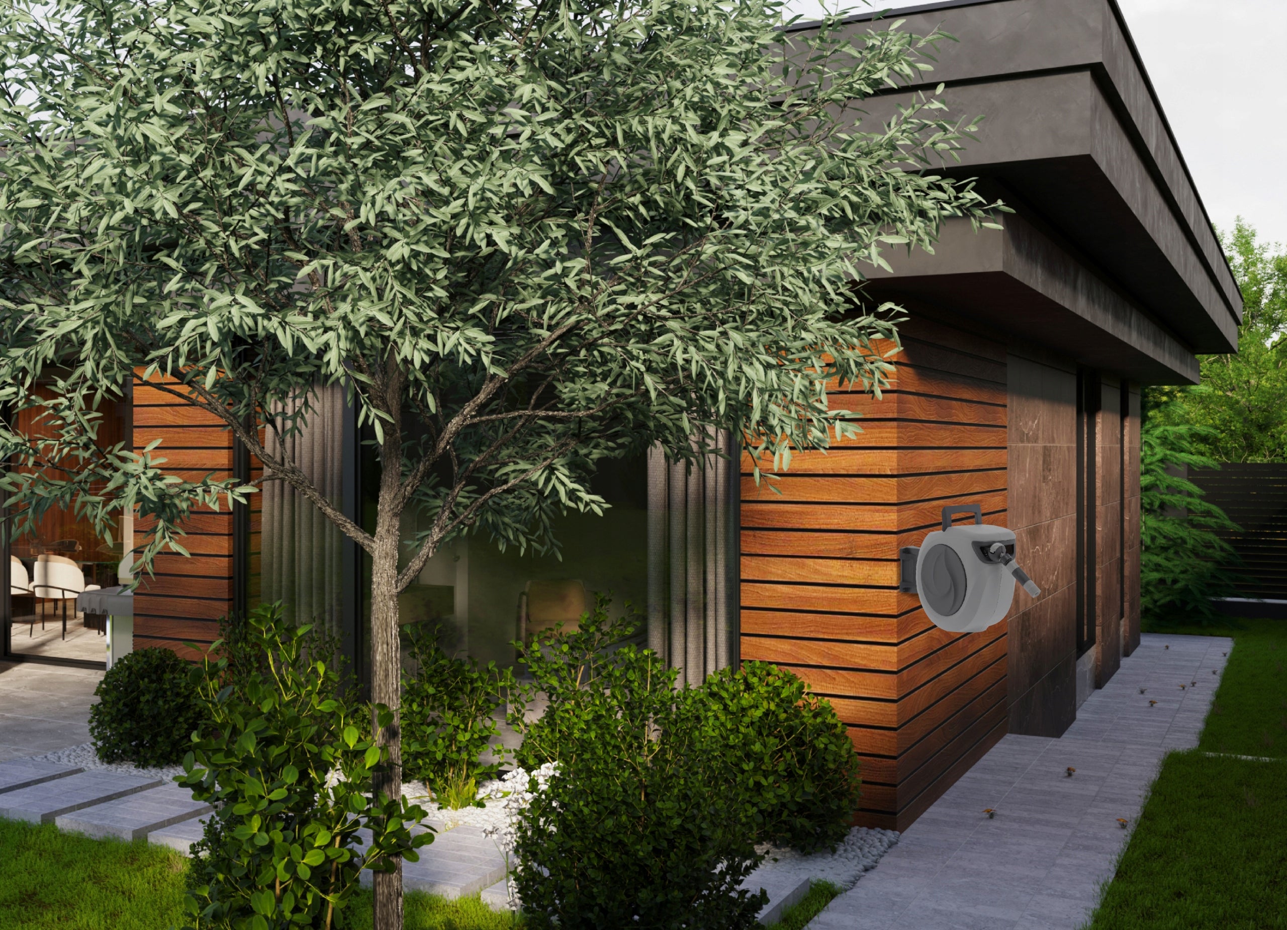 Tambur automat pentru furtun de gradina, 20m, montare pe perete, pivotant, retractabil