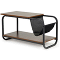 Masuta cafea cu 2 rafturi si suport reviste, cadru metalic, 87x40x46 cm, lemn natur si negru