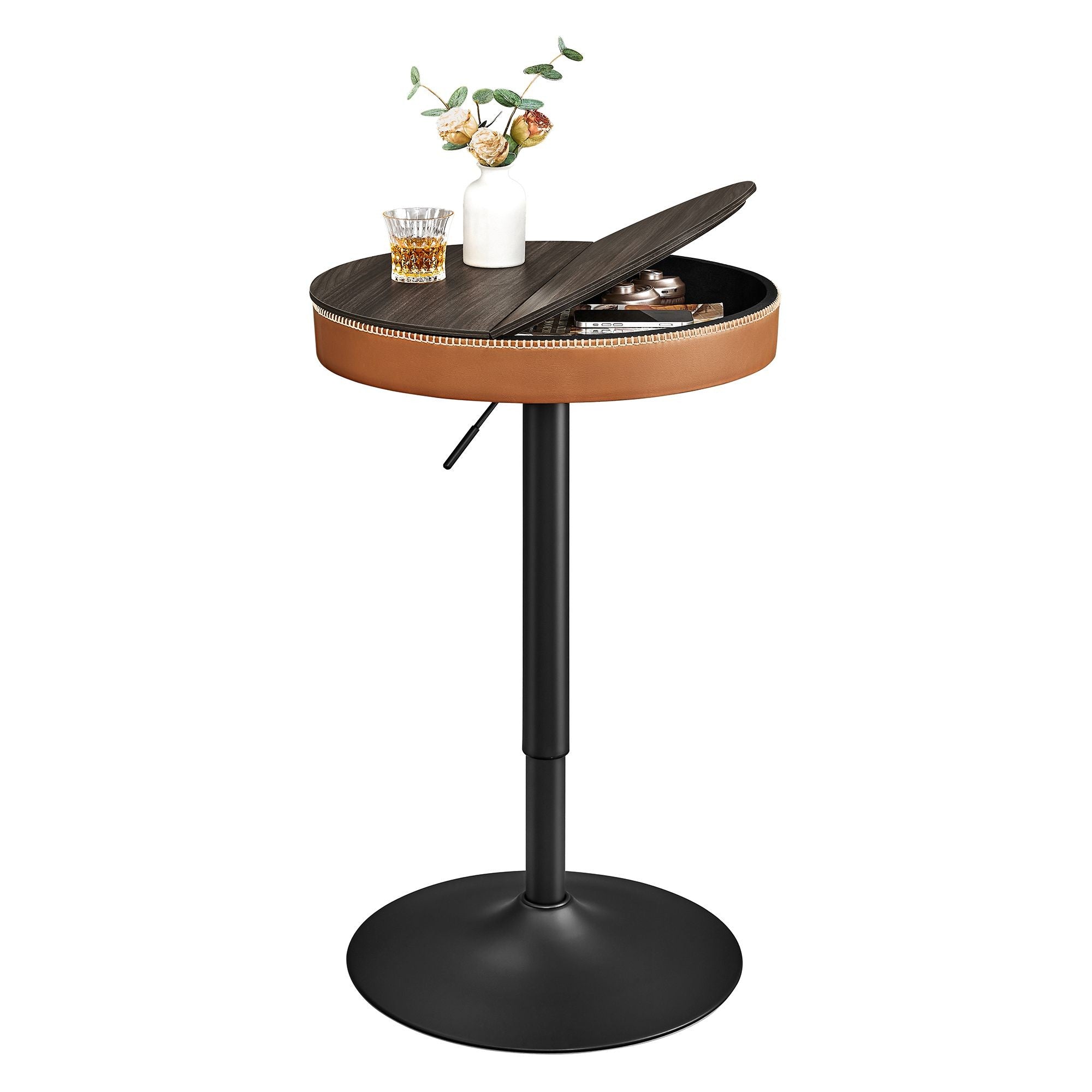 VASAGLE Masa de bar maro caramel, 59x59x(83-105) cm – inaltime reglabila, compartiment de depozitare