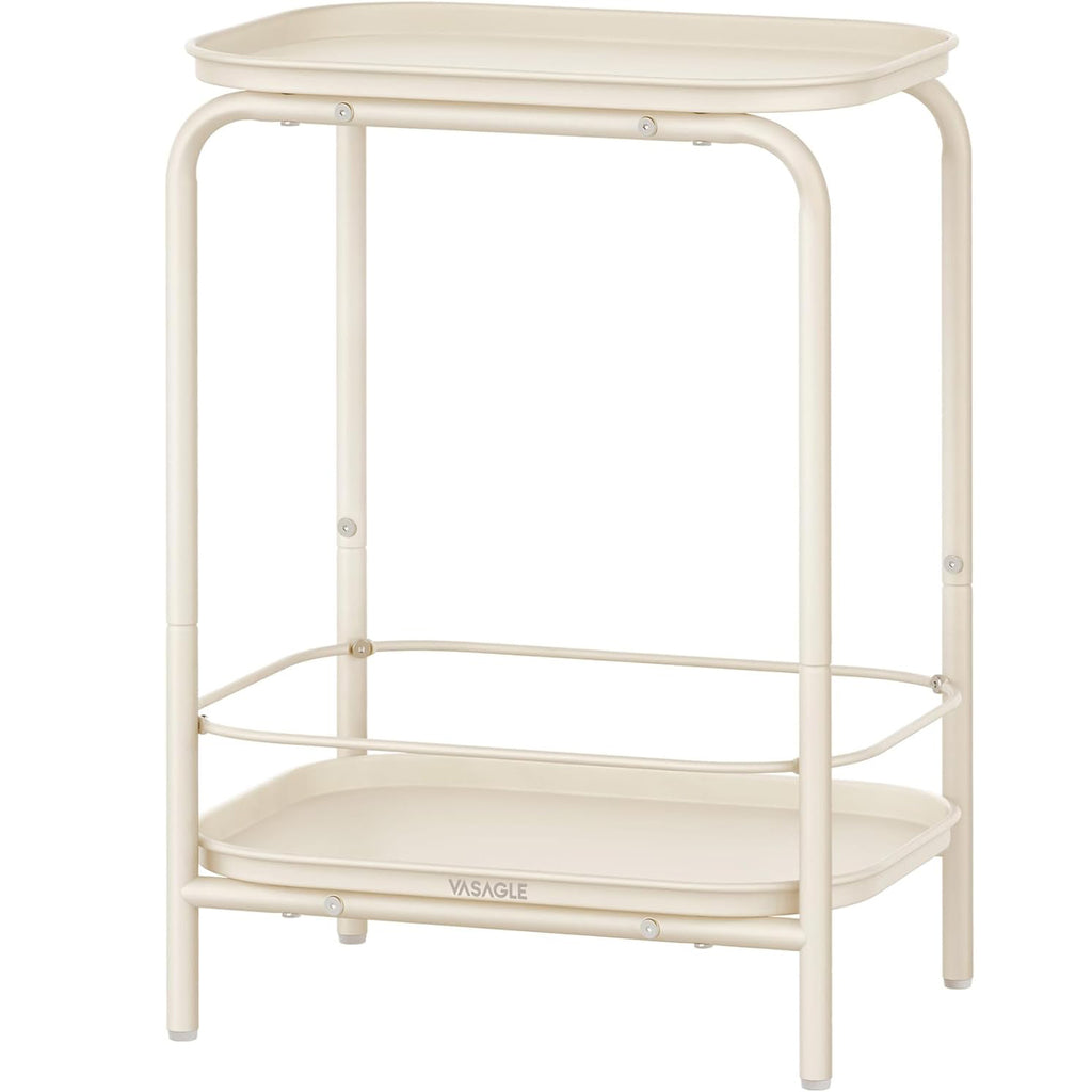 VASAGLE Masuta laterala 40x30x56 cm, cu 2 rafturi, otel rezistent la apa si zgarieturi, crem