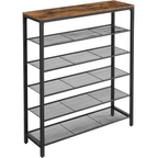 VASAGLE Etajera pantofi cu 5 rafturi si polita superioara, 100x30x110 cm, maro rustic