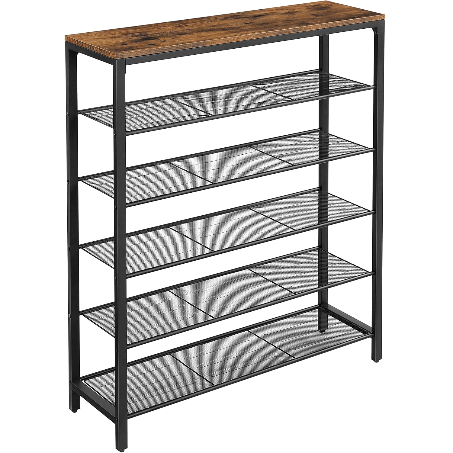 VASAGLE Etajera pantofi cu 5 rafturi si polita superioara, 100x30x110 cm, maro rustic