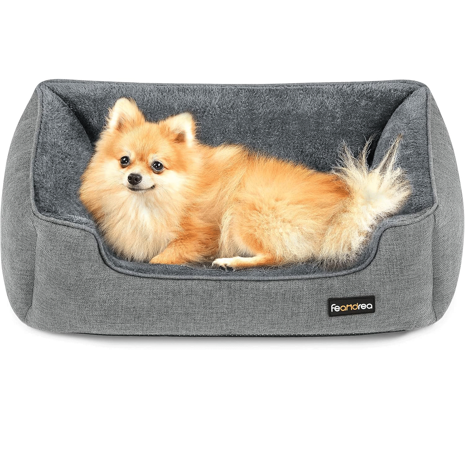 FEANDREA Pat pentru caini, cu margini groase ridicate, antiderapant, husa detasabila, marime M, 70x55x21 cm, gri