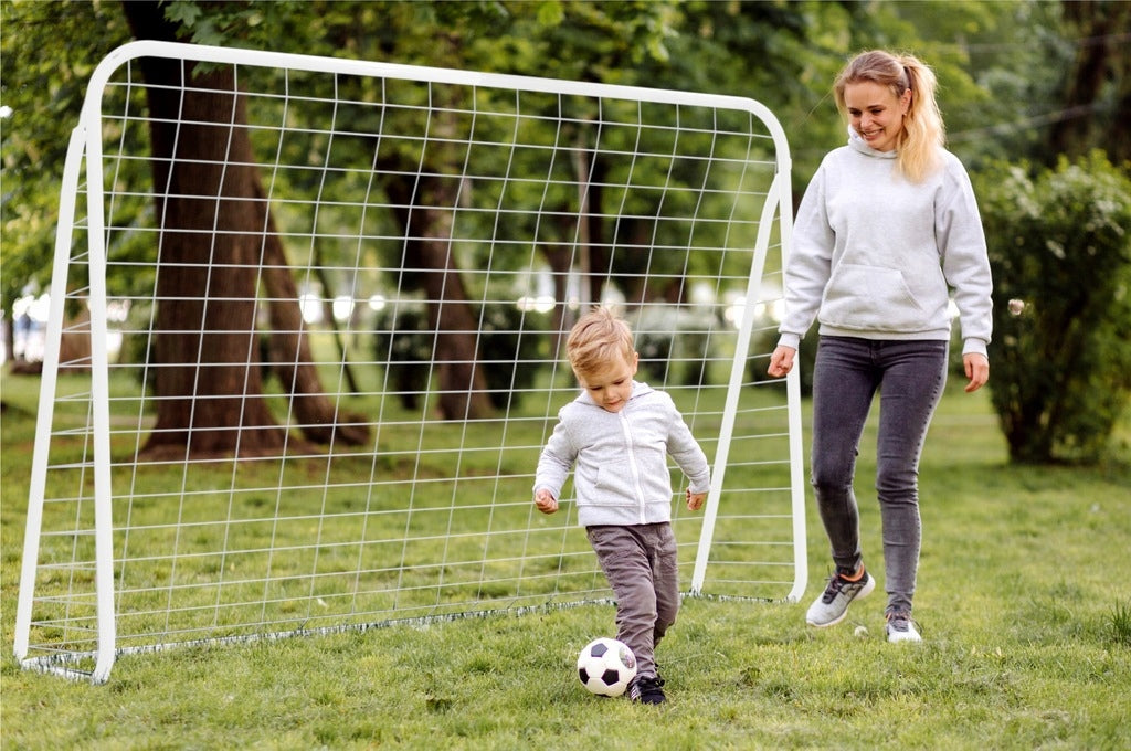 Poarta de fotbal pentru copii, 213x152x75 cm, alb – otel durabil, usor de asamblat, ideala pentru joaca in aer liber