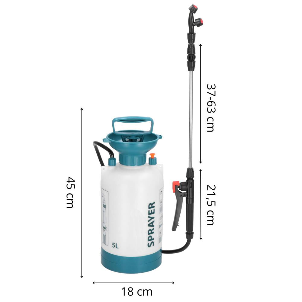 Pompa de stropit manual 5L cu lance reglabila 63 cm, 2 duze si curea de umar