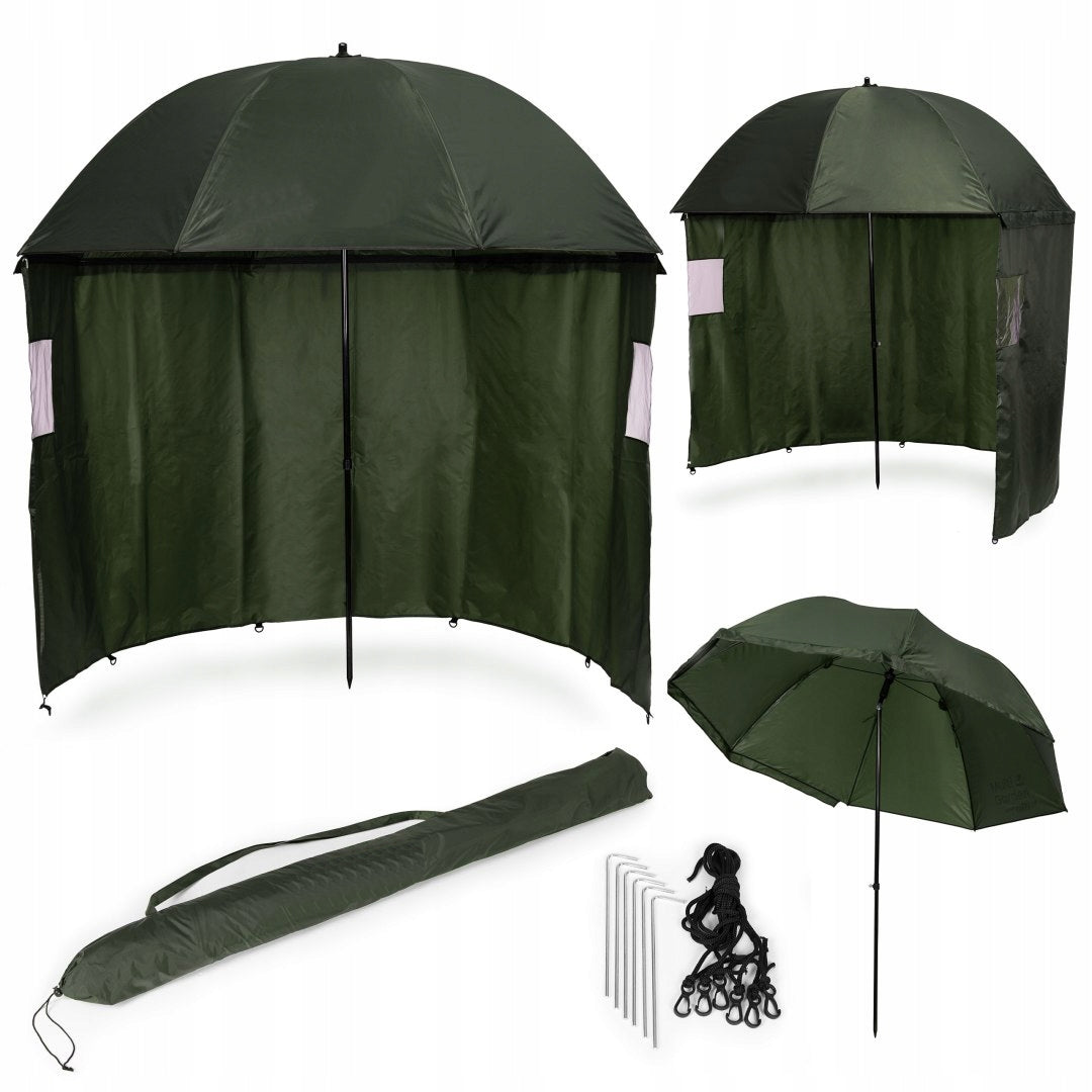 Umbrela pescuit 200x220 cm, inchidere completa cu perete detasabil, reglabil, otel si Oxford impermeabil, verde
