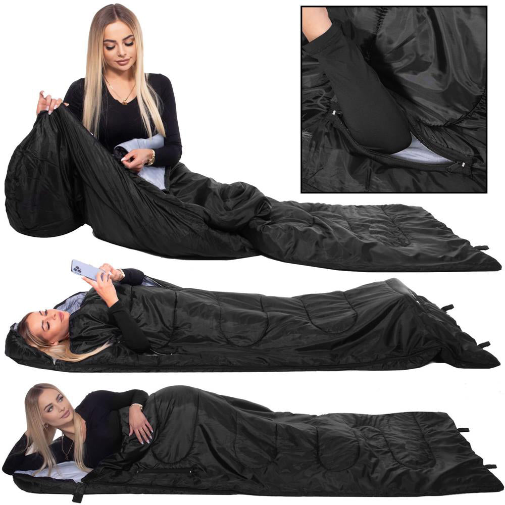 Sac de dormit tip mumie, cu geanta de transport, 220x80cm, 0-15grade, negru