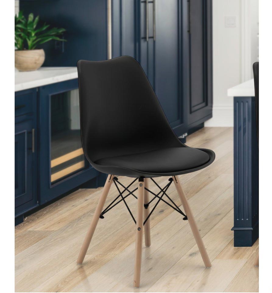 Set 4 scaune de bucatarie, design scandinav modern, sezut cu burete, negru