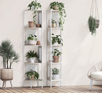 VASAGLE Raft de colt boho, cadru metalic, polite MDF si panouri poliratan, 32x32x156cm, alb