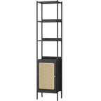 VASAGLE Biblioteca cu 6 etaje, cadru metalic, usa cu efect ratan Boho, 30x40x175 cm, negru