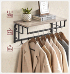 VASAGLE Cuier perete cu polita, bara si 5 carlige, 66x27x30 cm, gri