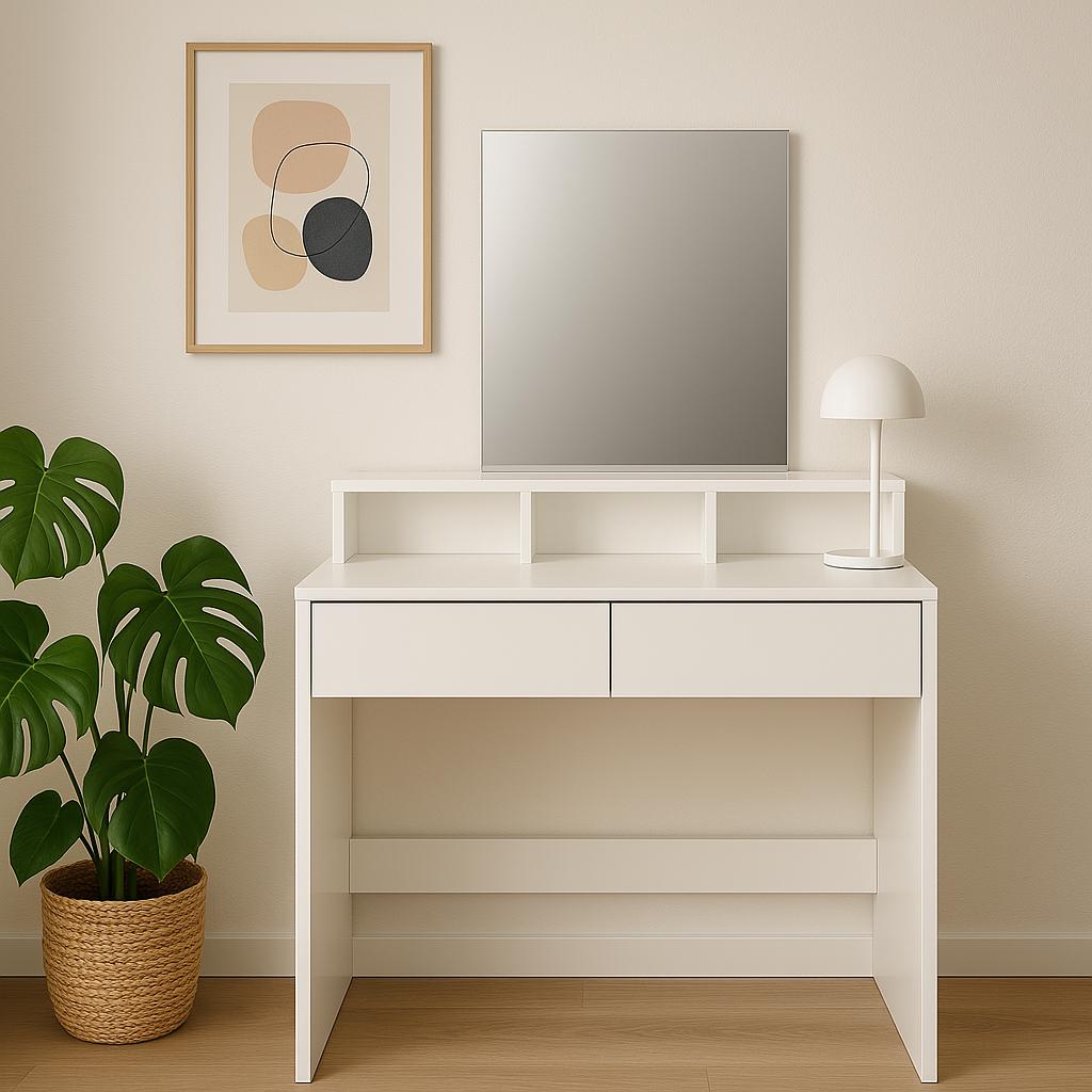 Masa de toaleta cu oglinda si 2 sertare, 80x40x140 cm, alb