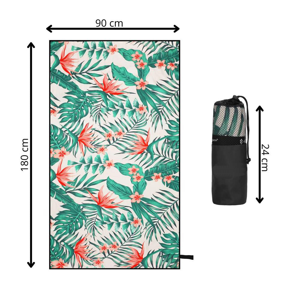 Prosop de plaja cu uscare de rapida, husa de transport, 90x180cm, model floral
