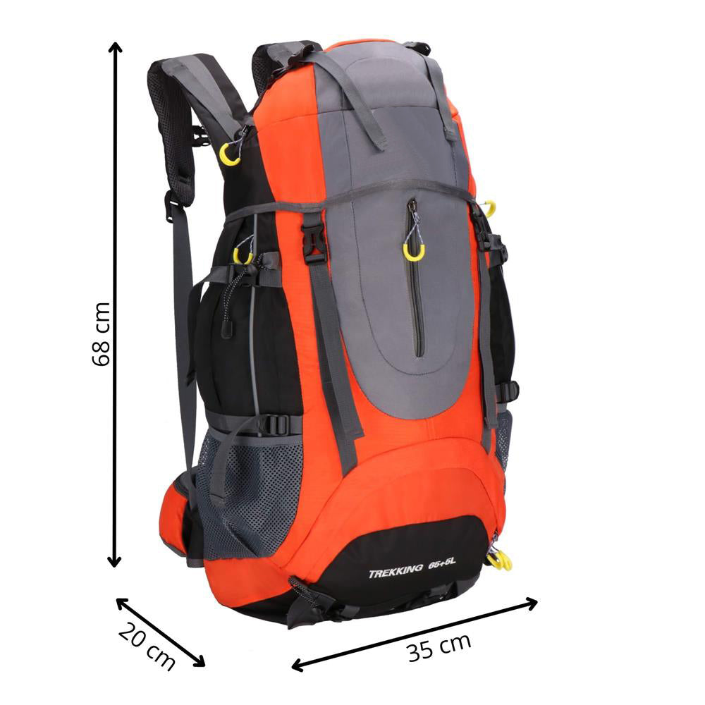 Rucsac tactic militar pentru drumetie, cu husa de ploaie, 70 litri, 25 kg, 68x35x20 cm, gri portocaliu