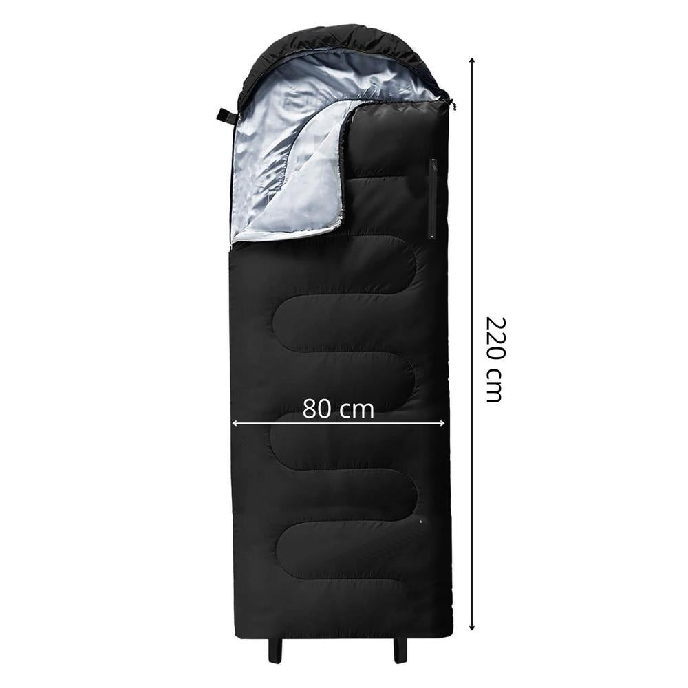 Sac de dormit tip mumie, cu geanta de transport, 220x80cm, 0-15grade, negru