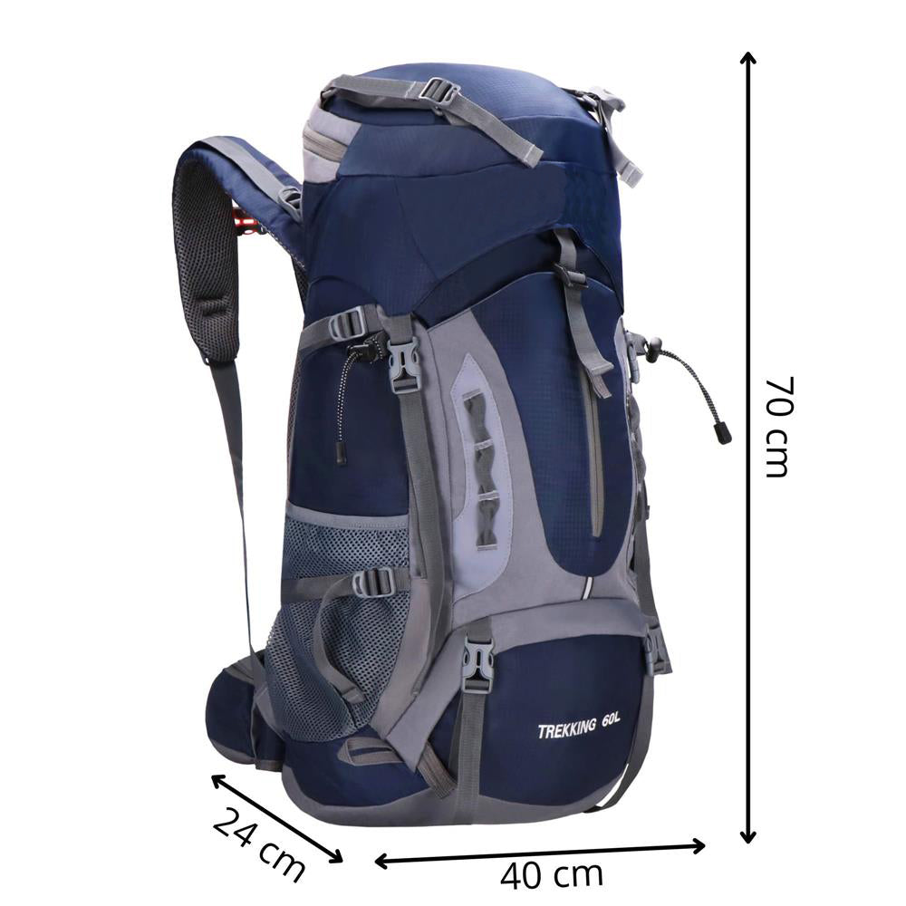 Rucsac tactic militar pentru drumetie, cu husa de ploaie, 60 litri, 25 kg, 70x40x24 cm, gri albastru