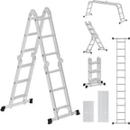 SONGMICS Scara multifunctionala din aluminiu, cu 2 placi tip platforma, 12 trepte, sarcina 150 kg, gri
