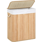 SONGMICS Cos de rufe din bambus cu capac, sac detasabil, volum 100L, 52x32x61 cm, maro