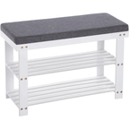 SONGMICS Banca pentru pantofi din bambus, 2 niveluri, cu perna, sarcina 150 kg, 71x29x49 cm, alb si gri