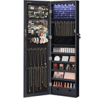 SONGMICS Dulap de bijuterii cu oglinda, din MDF, montare pe perete, 37x10x120 cm, negru