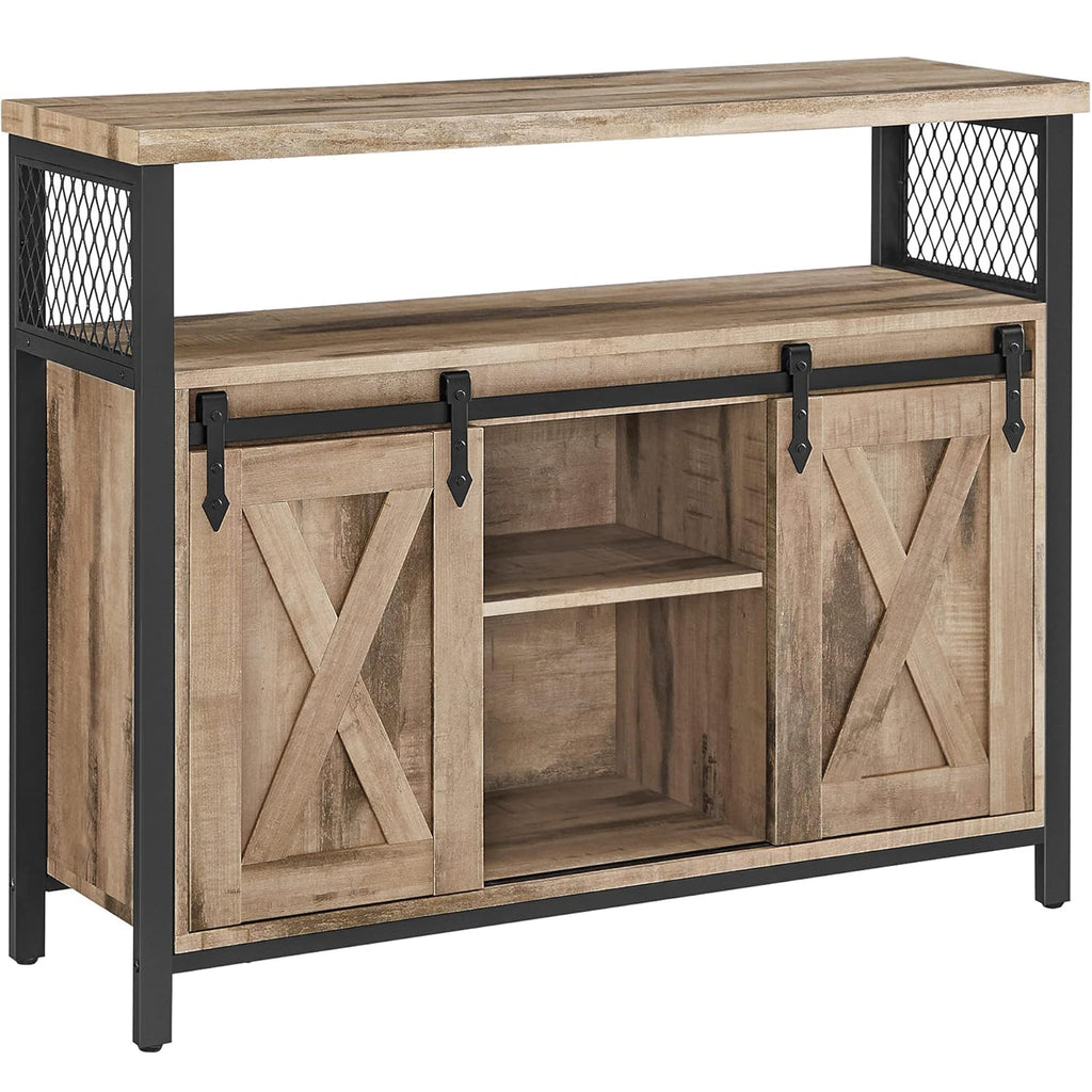 VASAGLE Comoda pentru living sau bucatarie, cu 2 usi glisante, rafturi reglabile, stil rustic, 33x100x80 cm, maro