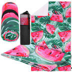 Prosop de plaja cu uscare de rapida, husa de transport, 90x180cm, model pepene verde