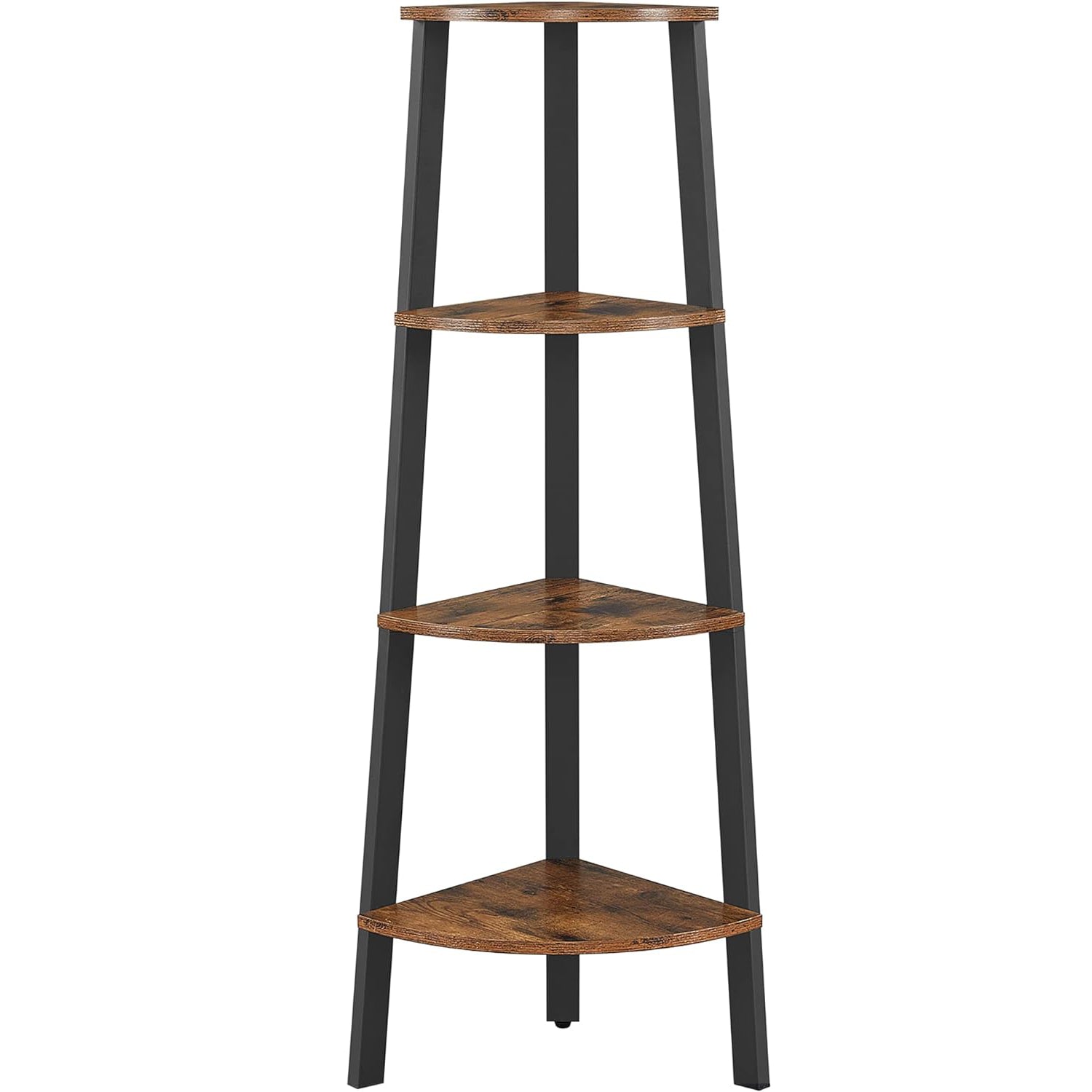 VASAGLE Raft de colt cu 4 etaje, tip biblioteca, cadru metal si polite lemn, industrial, 34x34x125cm, maro rustic