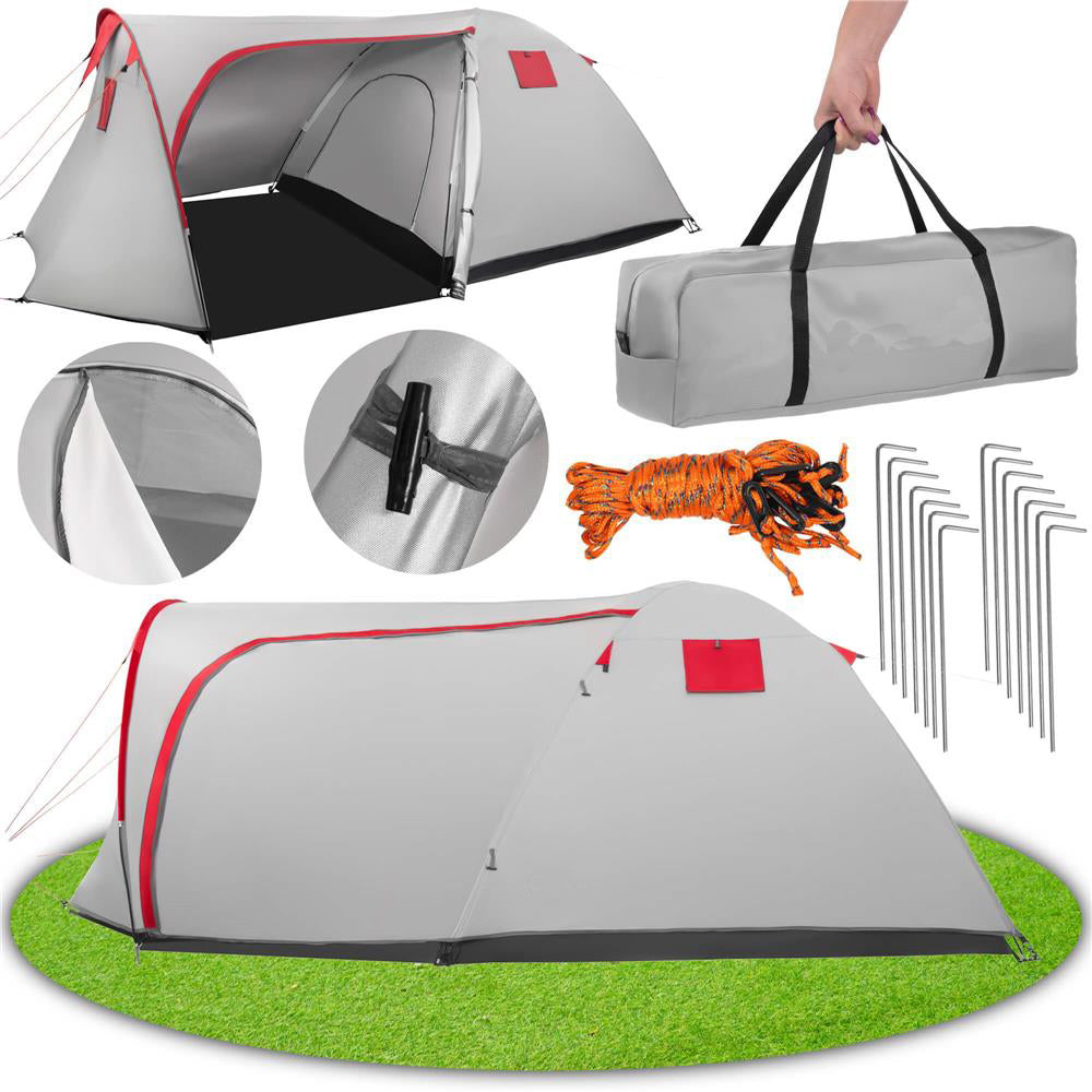 Cort plaja sau camping, impemeabil, cu terasa, 4 locuri, 200x350x135cm, gri