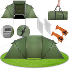 Cort camping, impemeabil, 2 camere + hol, 4 locuri, 460x200x245cm, verde