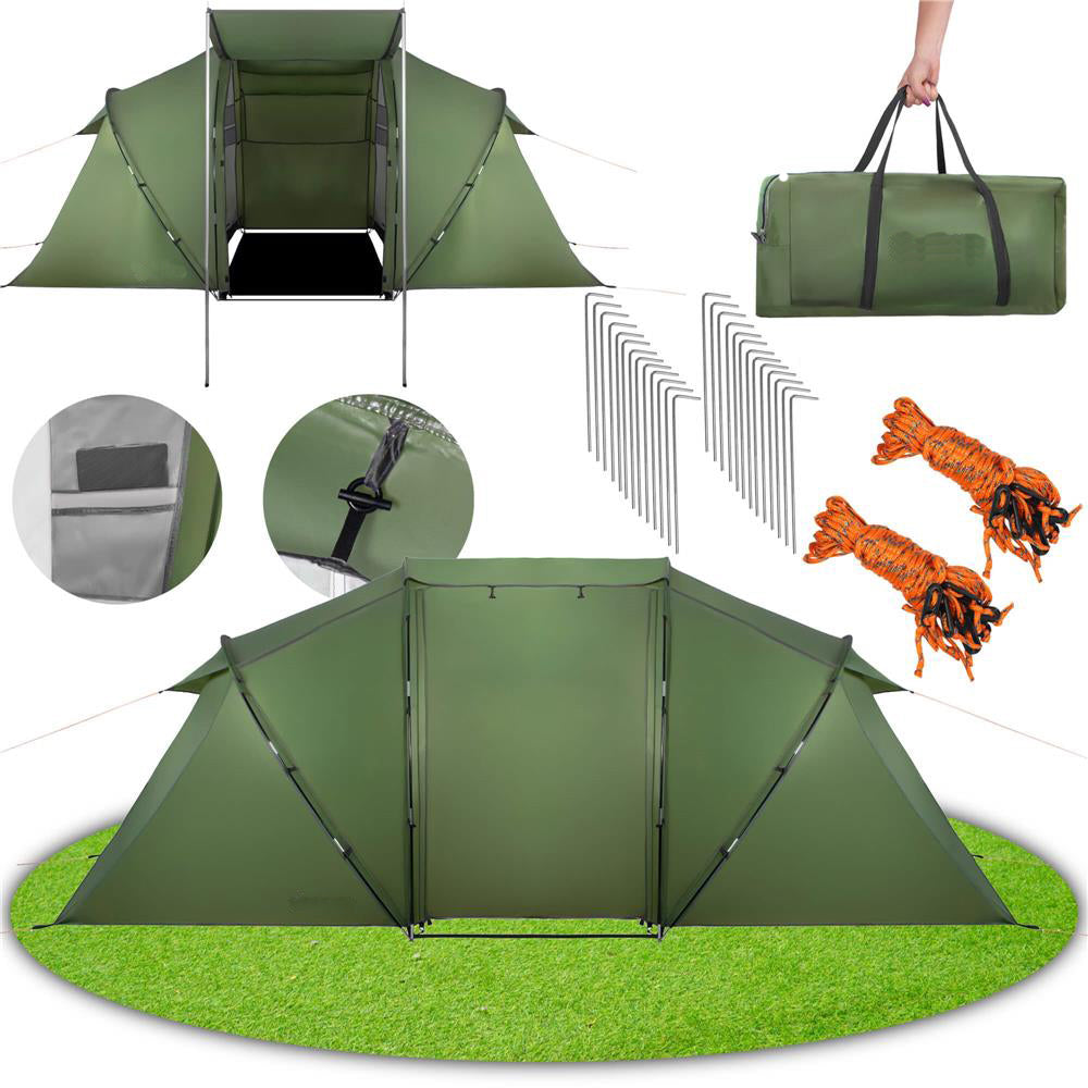 Cort camping, impemeabil, 2 camere + hol, 4 locuri, 460x200x245cm, verde