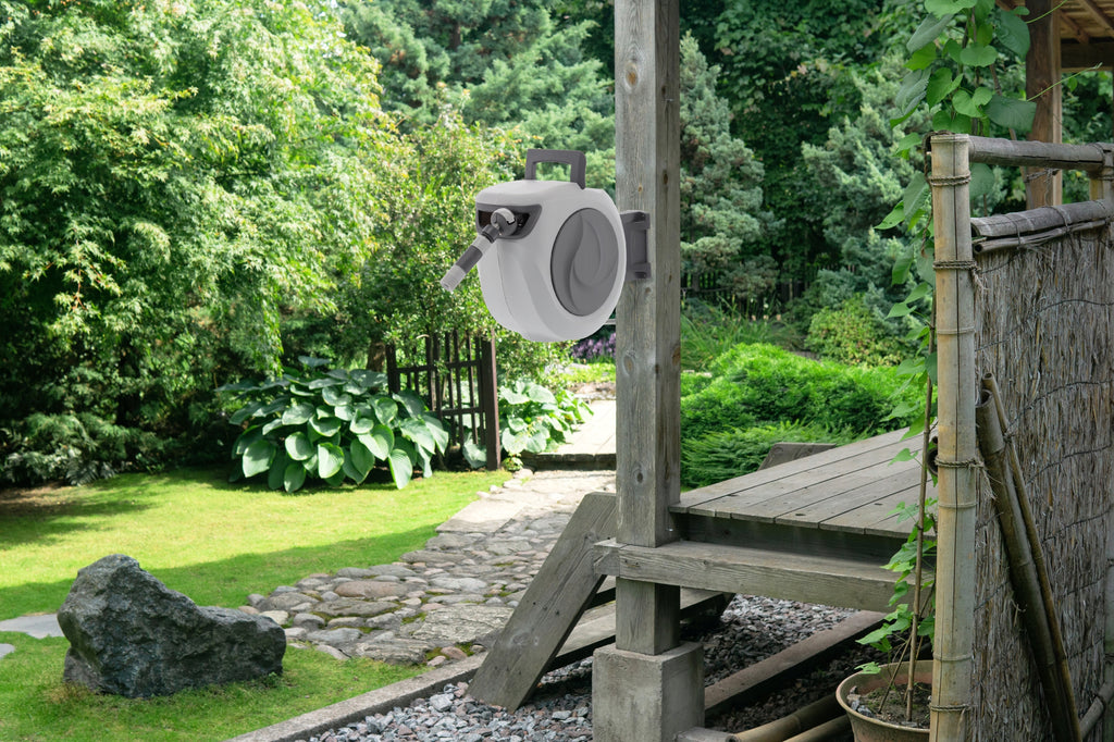 Tambur automat pentru furtun de gradina, 15m, montare pe perete, pivotant, retractabil